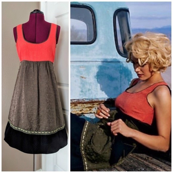 Anthropologie 🍁Moulinette Soeurs Black and coral silk dress - Picture 1 of 3